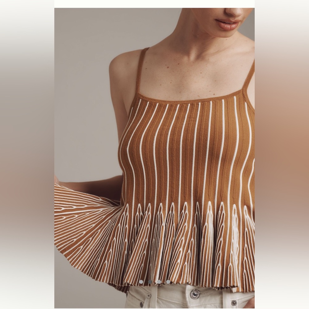 Maeve Ruffled Peplum Knit Tank Top Neutral Motif - Picture 7 of 9